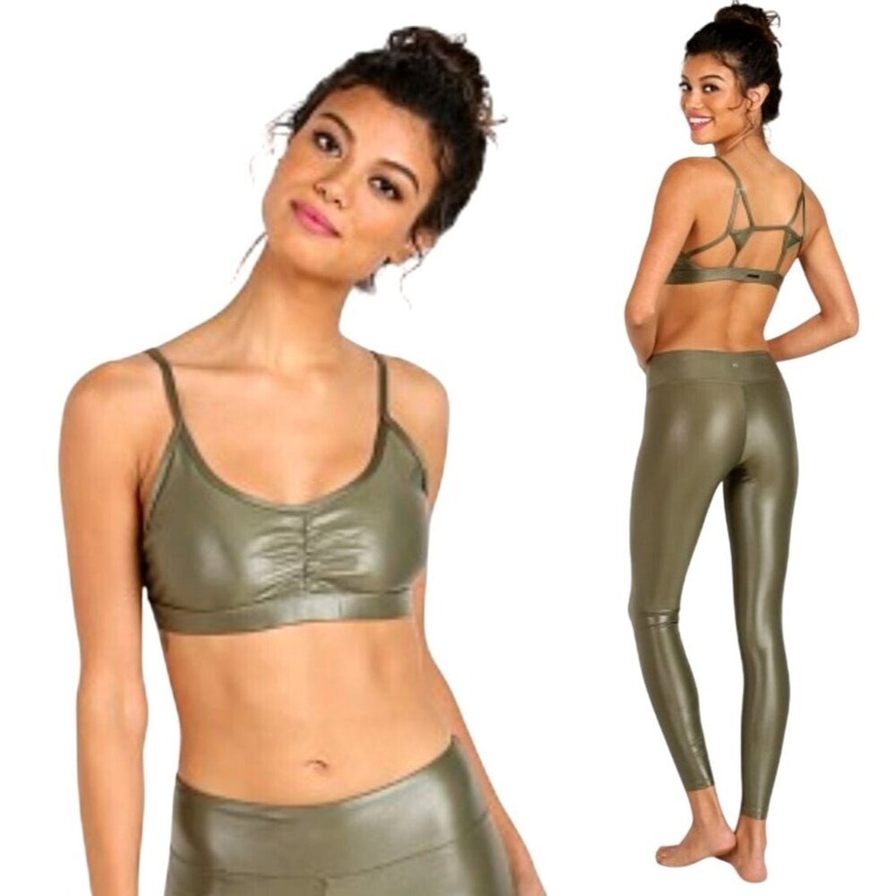Koral Sports Bra Women Small Olive Green Element Shimmer Strappy Yoga Athletic - Picture 1 of 8